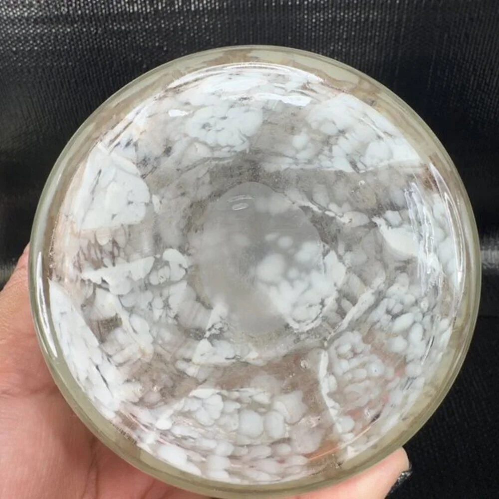 Vintage Hand Blown Art Glass Vase Opaque White Brown Spots Glass Vase Decorative